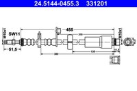 ATE 24.5144-0455.3 Bremsschlauch Vorderachse FÜR CitroËN Fiat Peugeot