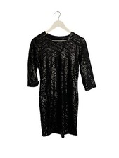 NWT Boohoo Boutique Black Sequin Bodycon Dress 3/4 Sleeve Size 12 Short Mini