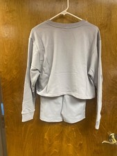 WomenNWT "90 Degrees" 2 piece set, gray biker shorts cropped sweatshirt Size S
