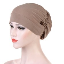 Hair Accessories Chemo Cap Solid Color Cotton Turban Cap Button Render  Women