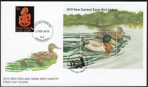 NEW ZEALAND 2010 Game Bird Habitat $10 Mallard Duck M/S on FDC