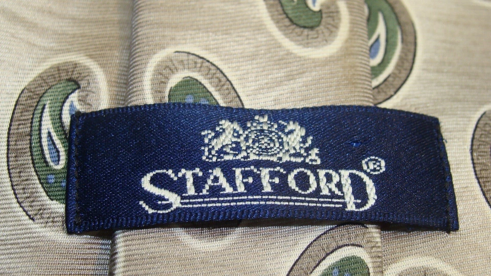 STAFFORD ~100% Men’s Silk Tie~4.0” wide ~ VGC~Beige~Green~Paisley ~ - Image 3 of 3
