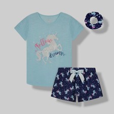 Max  Olivia Kids Girl Blue Pajama Top, Shorts  Scrunchie Sleepwear Sz L