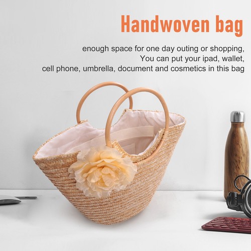 Women's Straw Handbag Flower Woven Summer Beach Messenger Tote Bag Basket7861 - Bild 7 von 8