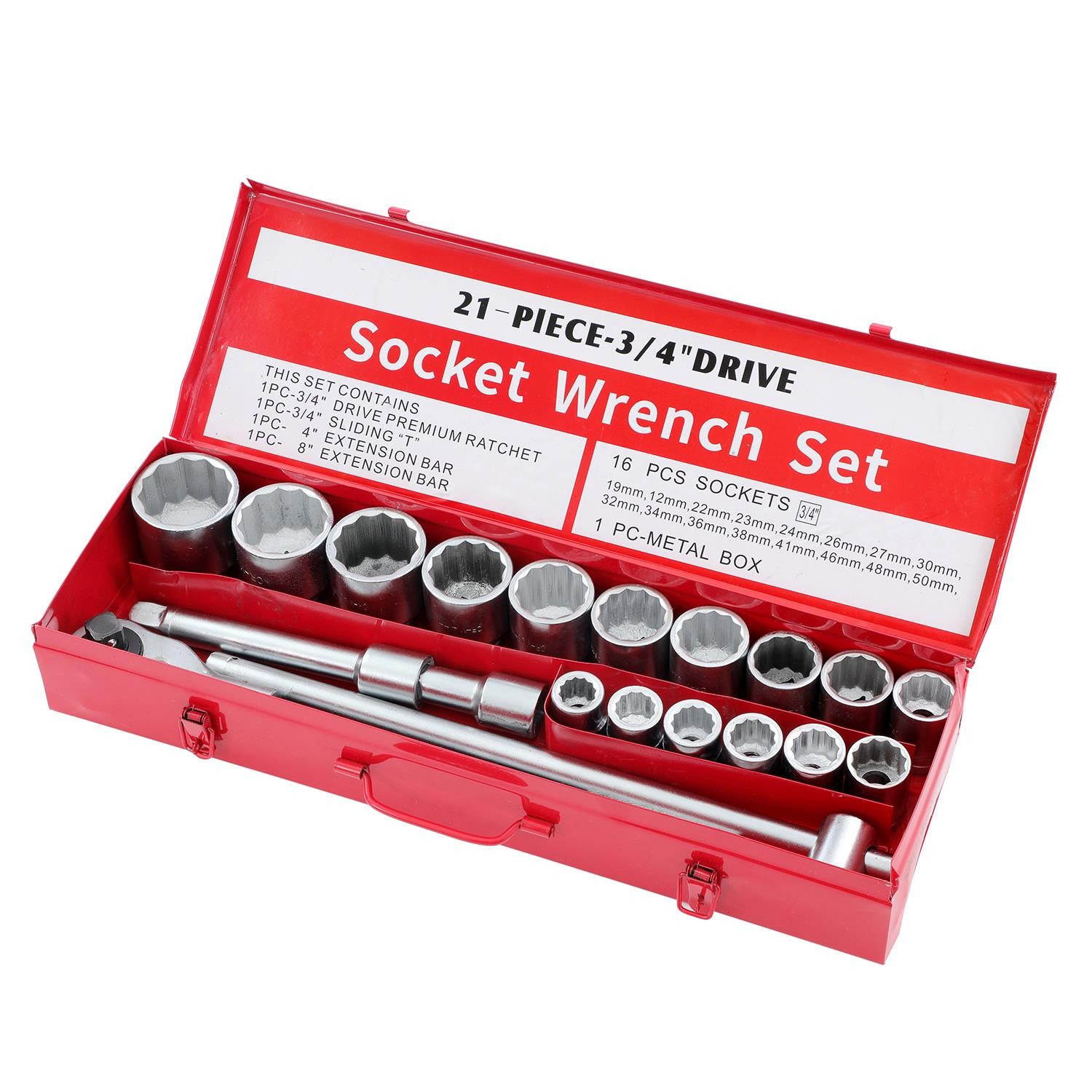 3/4"" Drive Metric Socket Set 21Piece 19-50mm