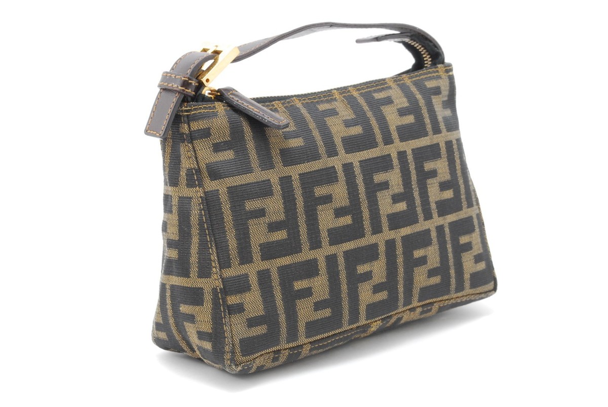 FENDI zucca Accessory Pouch bag Canvas Brown Gold | eBay