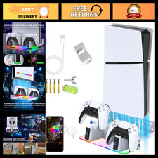 Wall Mount Kit for PS5/PS5 Slim/Pro - RGB LED, Dual Controller Charger, Steel St