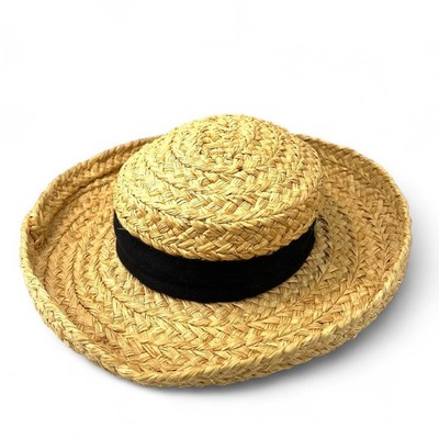 Helen Kaminski Classic 5 Raffia Straw Sun Hat with a black ribbon
