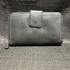 Vintage Rolfs Black Genuine Leather Checkbook Clutch Wallet Zip Around