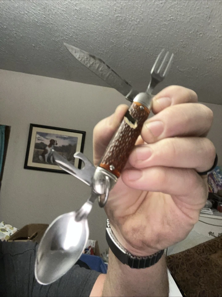 Colonial Prov. Cuchillo Camp Buddy, cuchara, tenedor, lata Op., cuchillo EE. UU. SS Go Foto 2 de 4