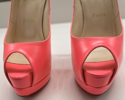 Christian Louboutin NEON PINK LEATHER TROCA Peep Toe Platform