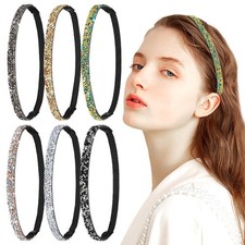 Glitter Non-slip Rhinestone Hairband Set of 6 - Practical for Sports and Yoga