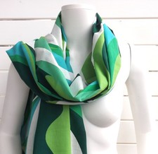 Großer Schal Damen Langschal Tuch Baumwolle bedruckt türkis grün weiss