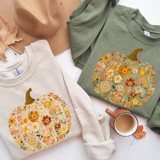Cozy Floral Pumpkin Shirt, Flower Pumpkin Shirt, Christian Halloween Sweatshirt