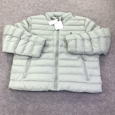 Calvin Klein Jeans Jacket Mens 2XL Gray Puffer Hooded Full Zip Sorona Insulated