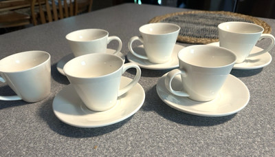 WILMAX 6 FL OZ TEA CUP & SAUCER White 5 Plates 6 cups/mugs coffee Porcelain SET