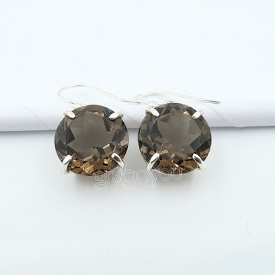 gr8onyou Genuine Brown Round SMOKY QUARTZ Earrings Hallmarked Silver Premium