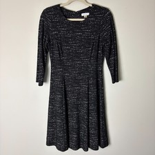 Calvin Klein Dress Women's 4 Black Gray Fit & Flare Textured Knit Stretch Office
