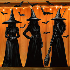 6 Sheets Large Witch Bats Window Clings Black Halloween Decorations Set