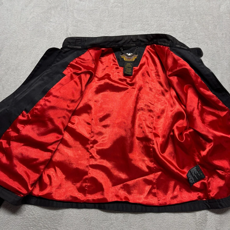 Chaqueta de Moto de Bombardero Harley Davidson De Colección para Mujer Grande Negra Patrón Acolchado Lona Foto 2 de 4