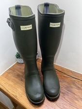 Hunter Balmoral Wide Neoprene Wellies UK8 Side Adjustable Dark Olive Wellingtons