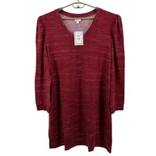 LuLaRoe NEW Womens 3XL Ava Mutton Sleeve Dress Burgundy Knit V-Neck Long Sleeve