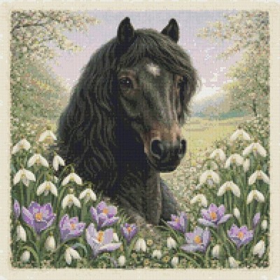 Dales Pony im Frühling. Kreuzstich gezählt