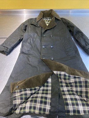 Barbour Trench 90s Vintage C34 Herren XS-S 42in grün lang Gürtel Wachsmantel
