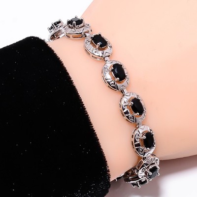 Black Onyx 925 Sterling Silver Tennis Bracelet B129529 Valentine Day Gift