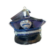 OWC Old World Christmas Blown Glass Ornament 32138 Police Officer Cap W/ Box NOS