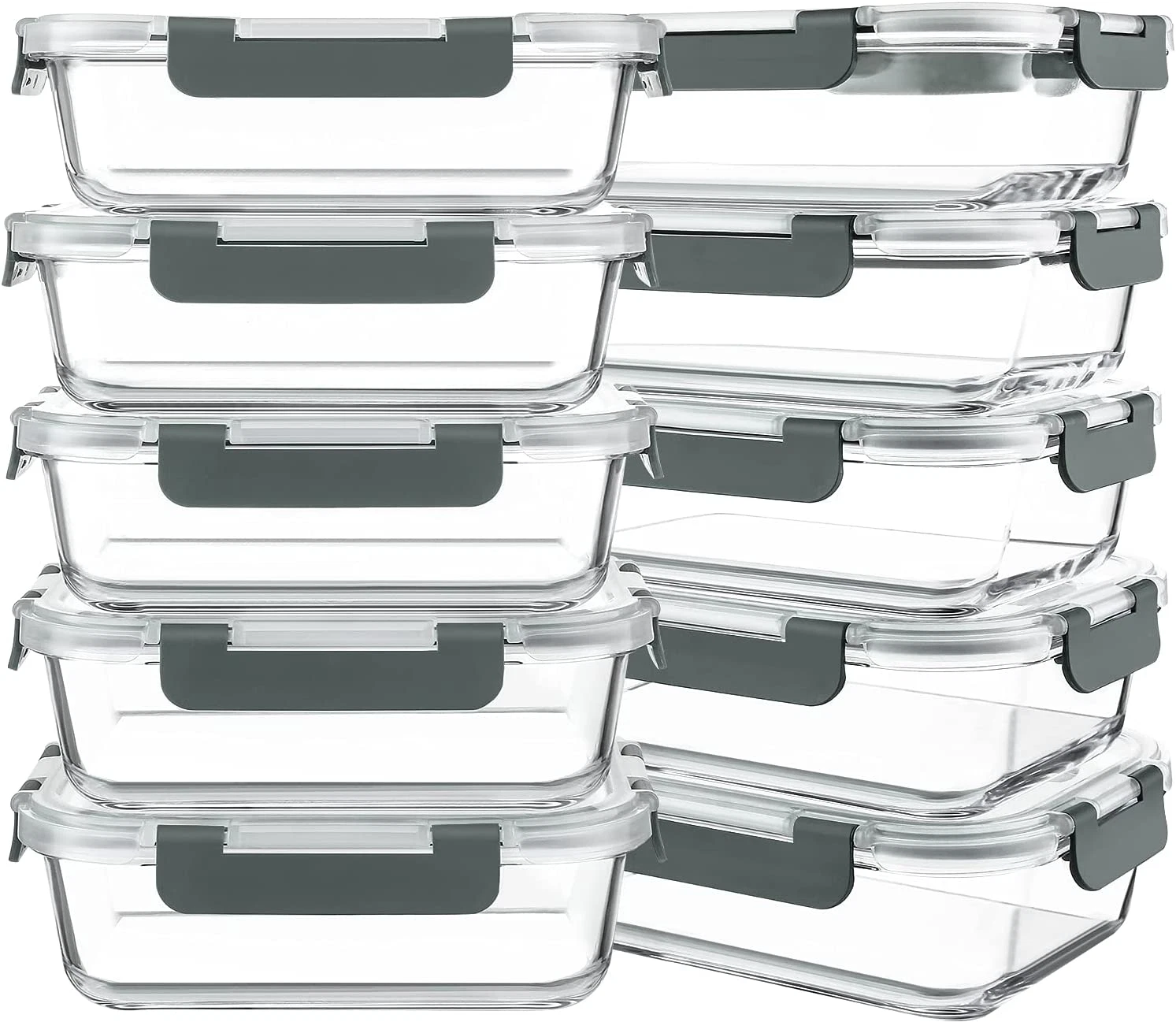30 Oz Glass Meal Prep Containers - 10 Pack, Airtight, Microwave & Dishwasher Saf