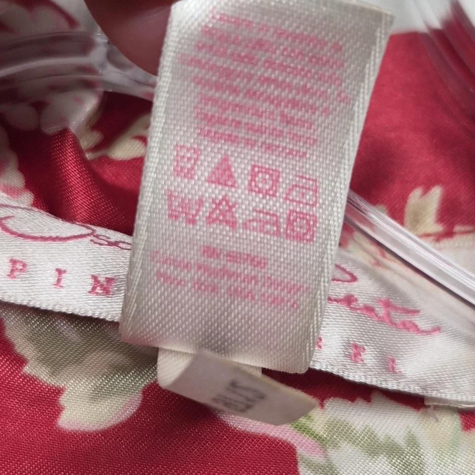 Oscar de la Renta розовый ярлык красный цветочный атласный халат размер L длинные карманы без галстука - Изображение 3 из 4