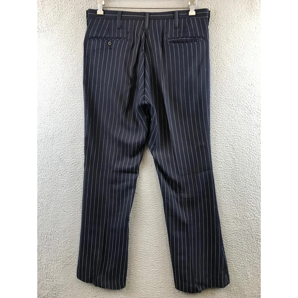 Pantalón de vestir Lee Leisures vintage años 70 a rayas azul frente plano pantalones informales 34 Foto 2 de 4
