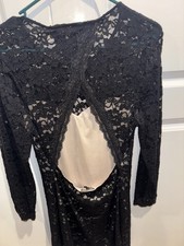 WOMEN’S Express Black Tan Lace Party Dress Open Back Size LARGE