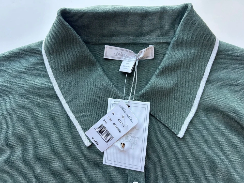 Camisa polo para mujer Brooks Brothers verde mezcla de seda botones dorados talla XL Foto 2 de 4