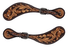 Horse Western Brown Antique Floral Tooled Leather Cross Beaded Inlay Spur