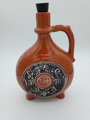 Vintage Transylvanian Sgraffito Pottery Plosca Wine Flask Harghita Romania 20cm