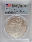 2012-(S) $1 American Silver Eagle PCGS MS70 First Strike Struck At San Francisco