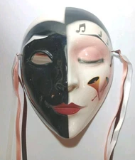 Vintage About Face Clay Art SF Ceramic Wall Mask Harlequin Comedy Tragedy Decor