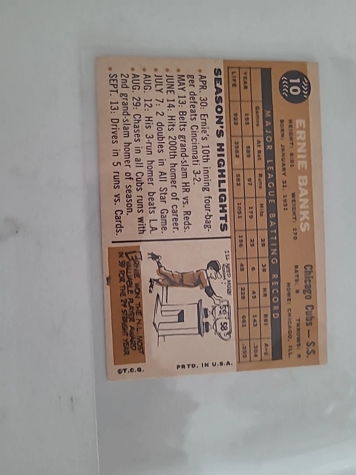1960 Topps - Ernie Banks #10 Foto 2 de 2