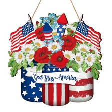 Berlune 4th of July Patriotic Decorations Memorial Day Wooden Door Sign Red W...
