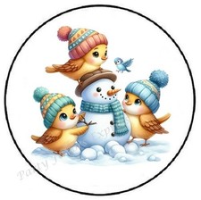 BIRDS WITH SNOWMAN WINTER CHRISTMAS ENVELOPE SEALS LABELS STICKERS PARTY FAVORS