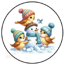 BIRDS WITH SNOWMAN WINTER CHRISTMAS ENVELOPE SEALS LABELS STICKERS PARTY FAVORS