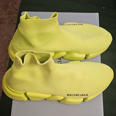 Balenciaga Speed Trainer Men s Yellow Knit Slip-On Mid Top Sneakers