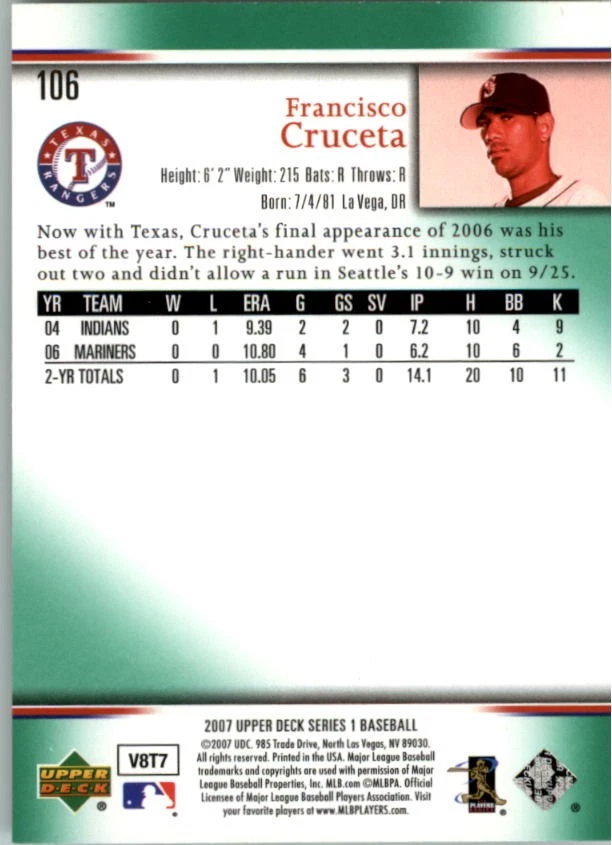 2007 Upper Deck Predictor Green #106 Francisco Cruceta - BB - Image 2 of 2
