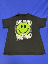 ODM Be Kind To Your Mind Graffiti Smiley Face Tee Black T-Shirt Size L Streetwea