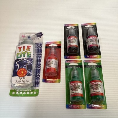 3D Fabric Paint 2 Green Shiny, 2 Black Shiny, 1 Red Shiny & Tie Dye Kit, All New