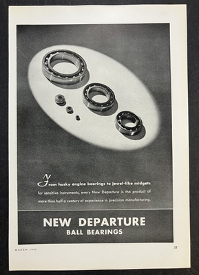 #ad 1941 New Departure Ball Bearings Husky Engine to Jewel Like Midgets Vtg Print Ad $16.95