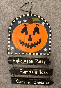 Halloween Wood Sign “Halloween Party, Pumpkin Toss, Carving Contest” Wall Decor