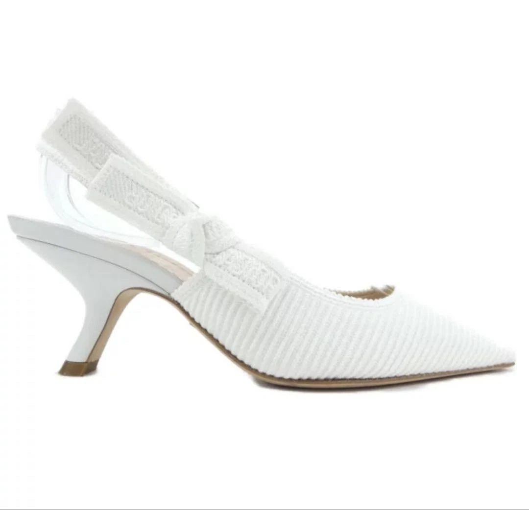 Escarpins Christian Dior talon ruban tissu blanc EU35,5/US5,5 65369c